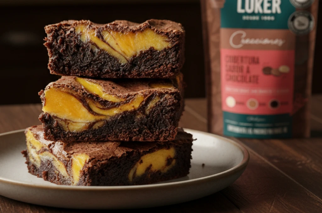 Brownie de chocolate con frutos amarillos