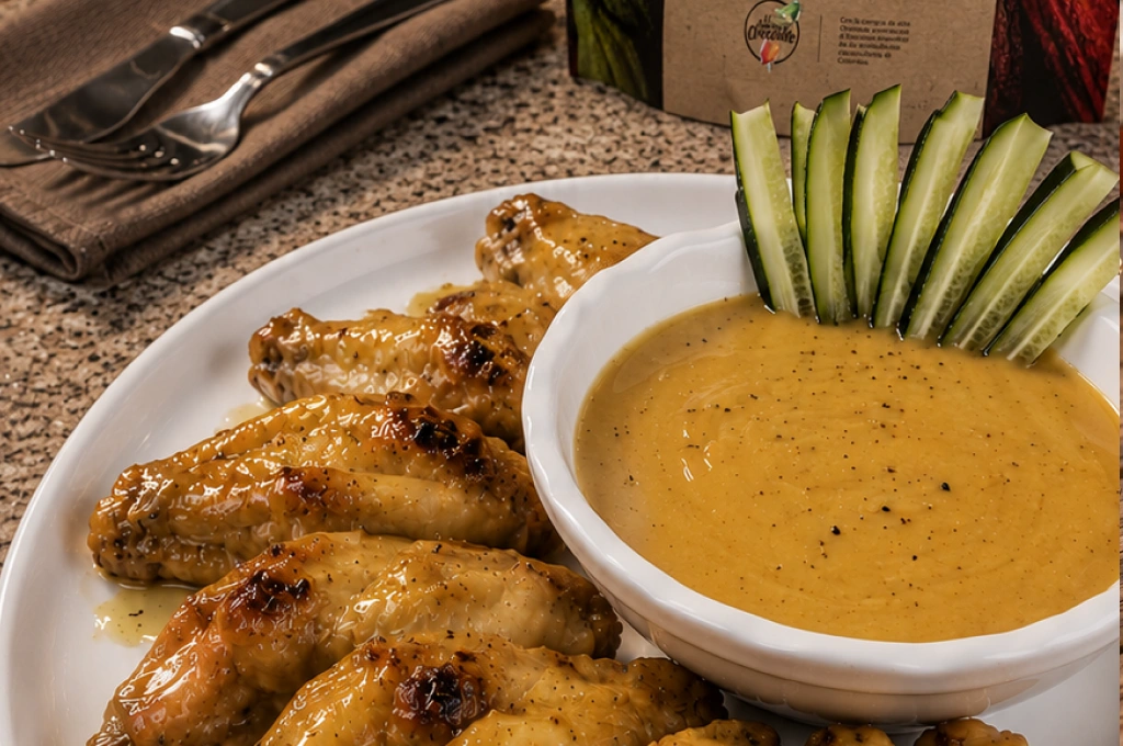 alitas de pollo en salsa de chocolate blanco