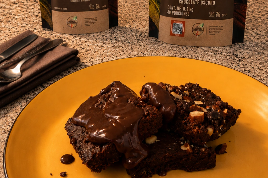 Brownie Dad Edition con salsa caliente de chocolate