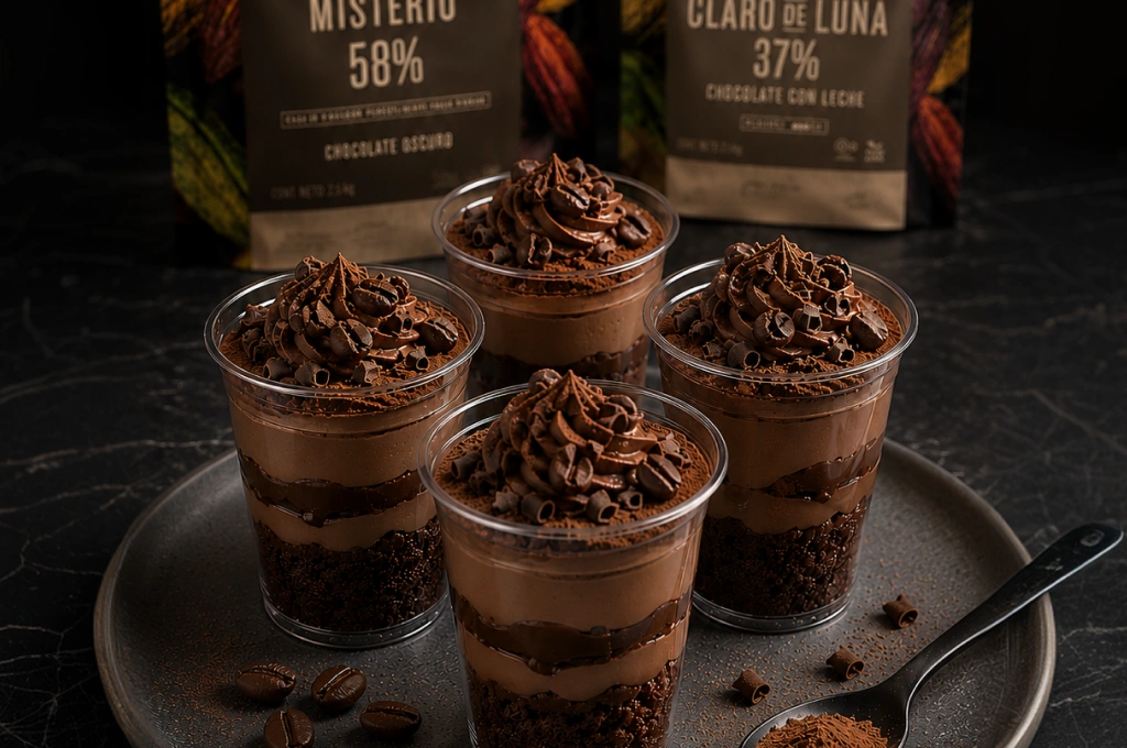 shots de brownie chocolate y café