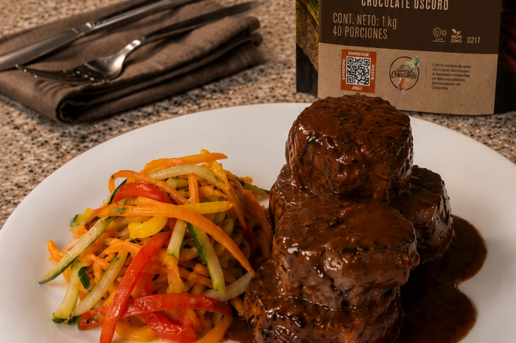 solomito de res en salsa de chocolate
