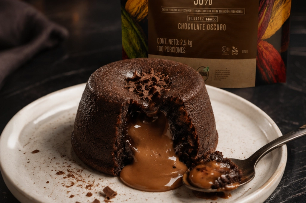 Volcán de chocolate con dulce de leche